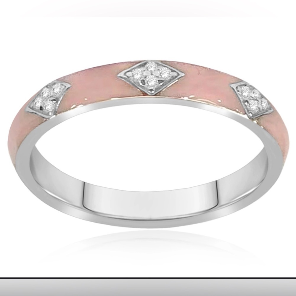 Affinity Accents Diamond Pink Enamel ring. Sterling Silver. Size 8